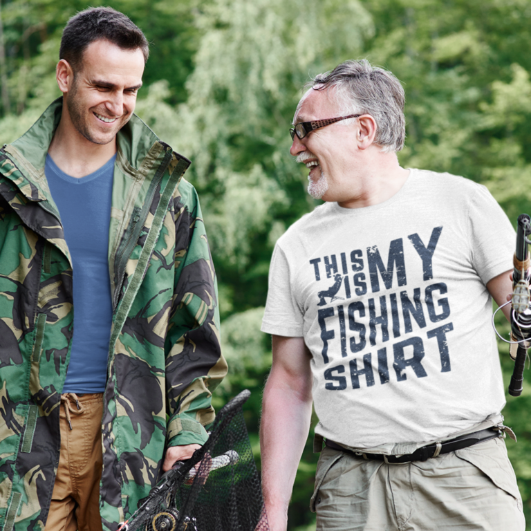 older man wearing this is my fishing shirt navy on white 768x768